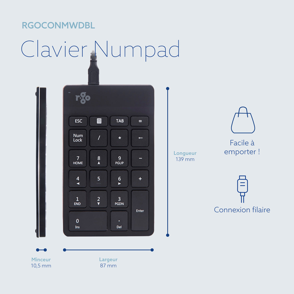 R-GO TOOLS Pavé numérique Numpad Break, filaire noir