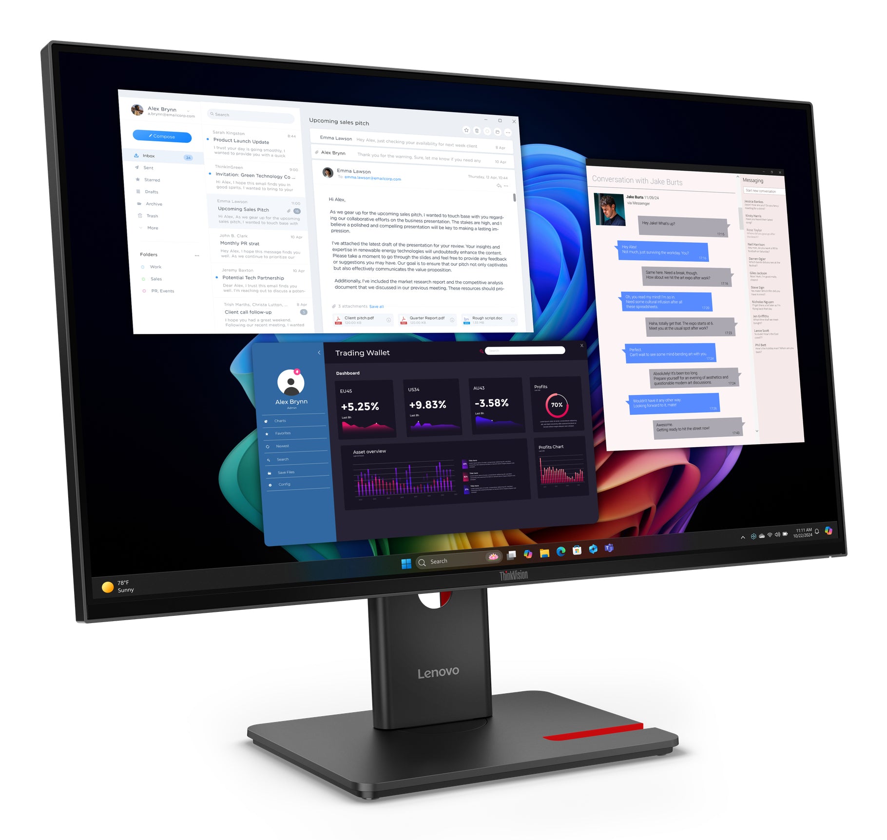 LENOVO ThinkVision T27UD-40 LED Écran 27p 3840x2160 4K 60Hz IPS 350cd/m2 1500:1 DisplayHDR 10 4ms HDMI DisplayPort USB-C Dock