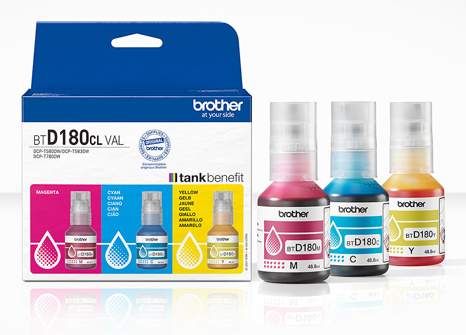 BROTHER CMY value pack ink 3 bottles yield up to 5.000 pages each