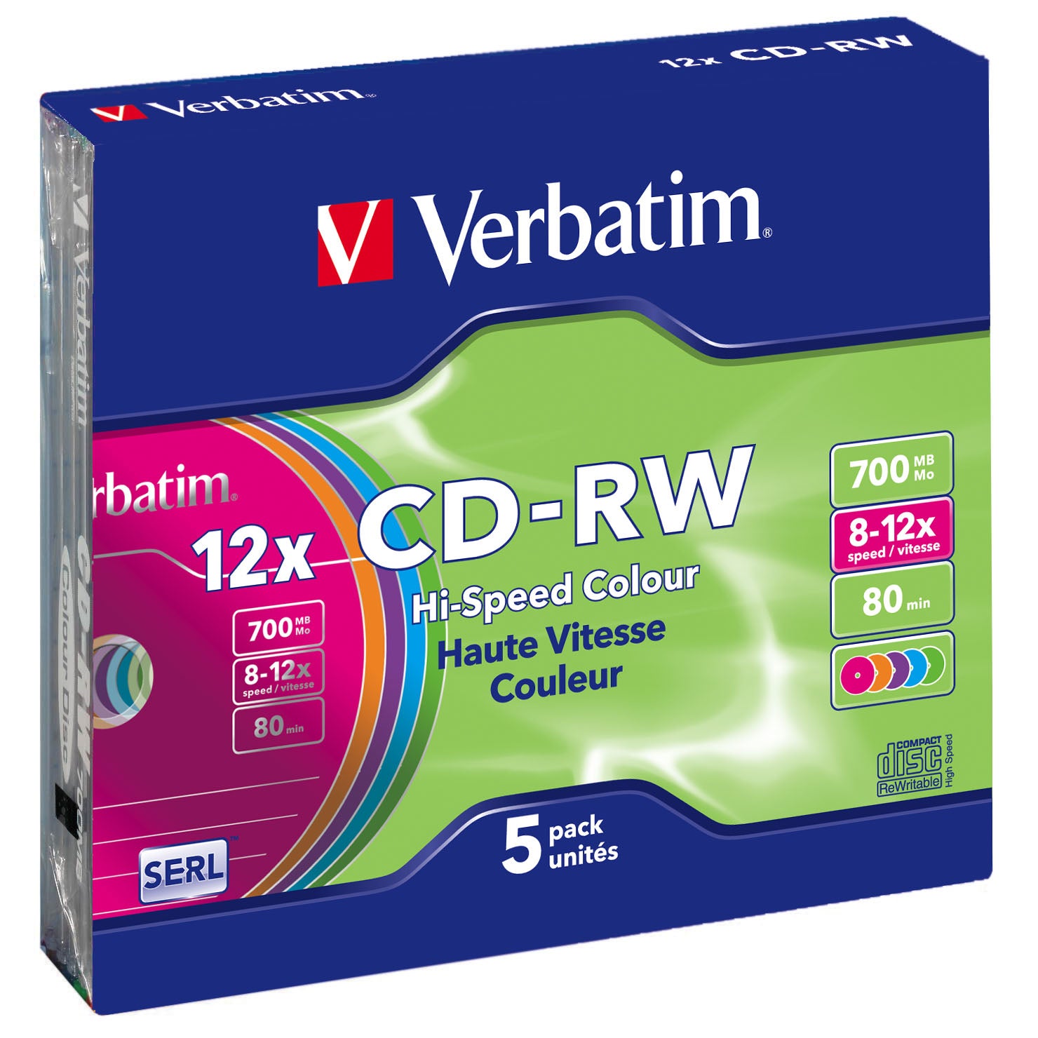 CD-RW/700MB 80Min 12x HiSpeed SC Col 5pk