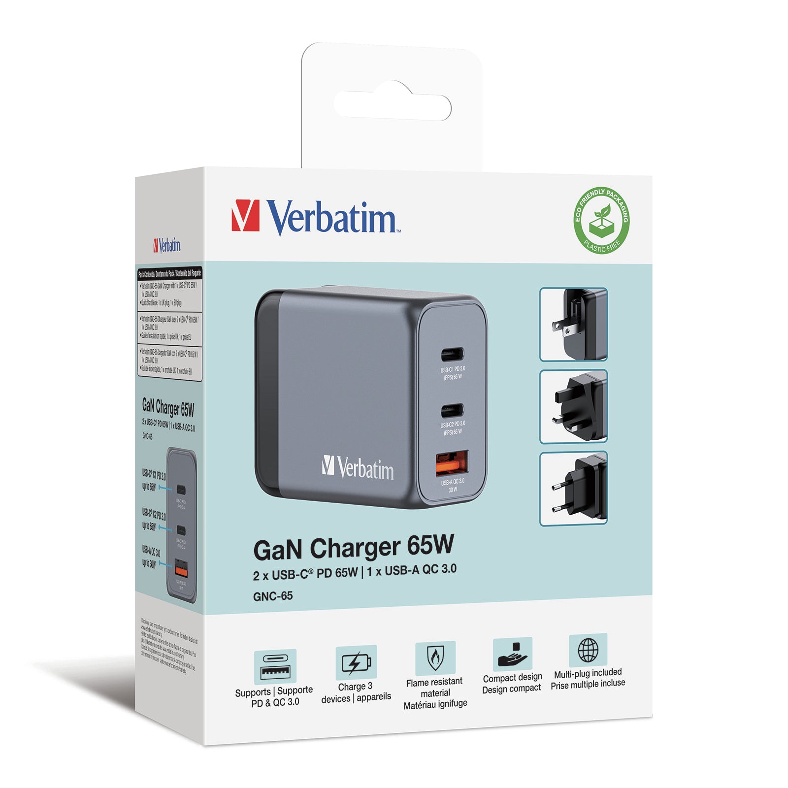 GNC-65 GaN Charger 3 Port 65W USB A/C E