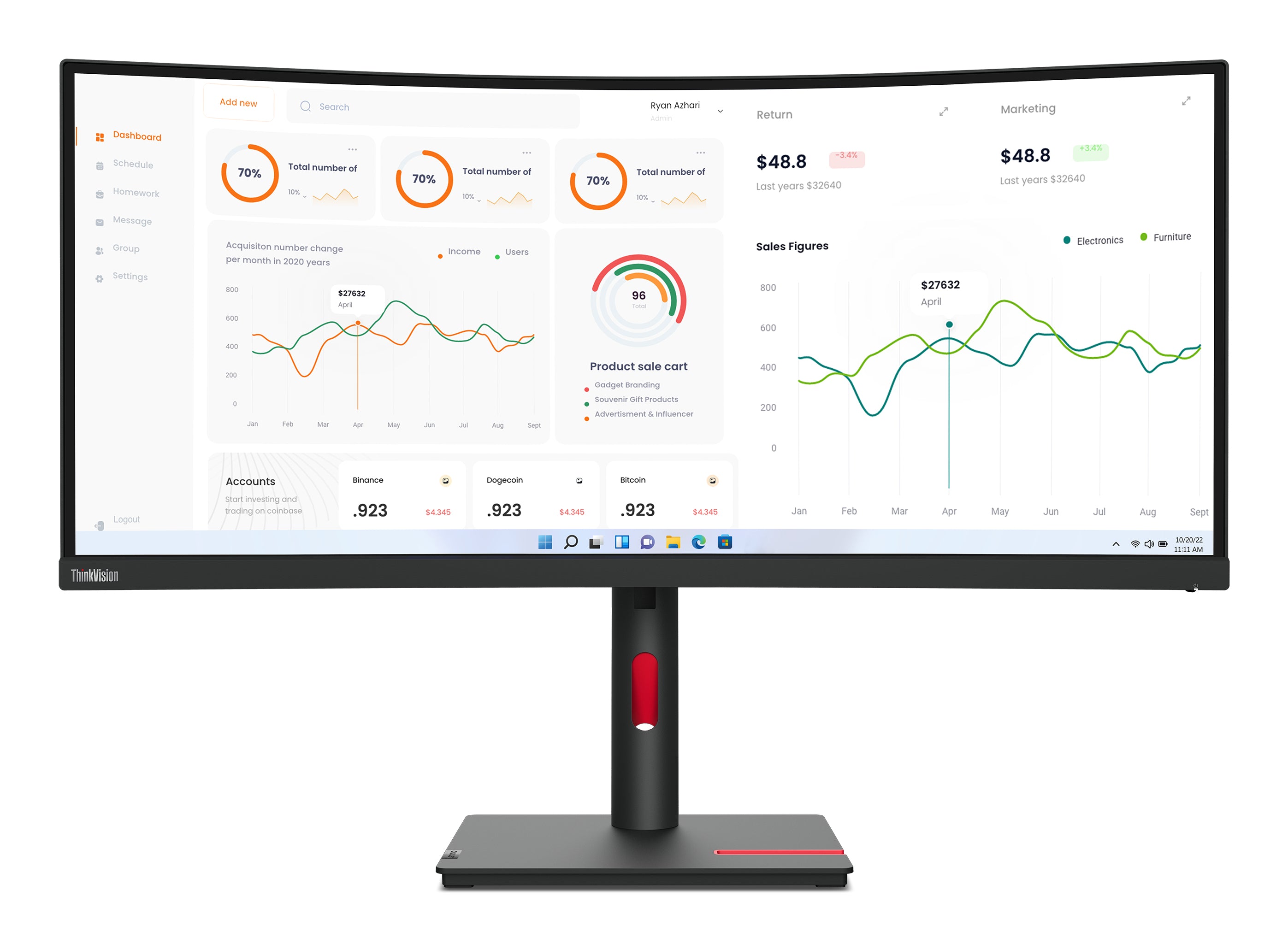 LENOVO T34w-30 34p WQHD VA 21:9 Monitor HDMI DP