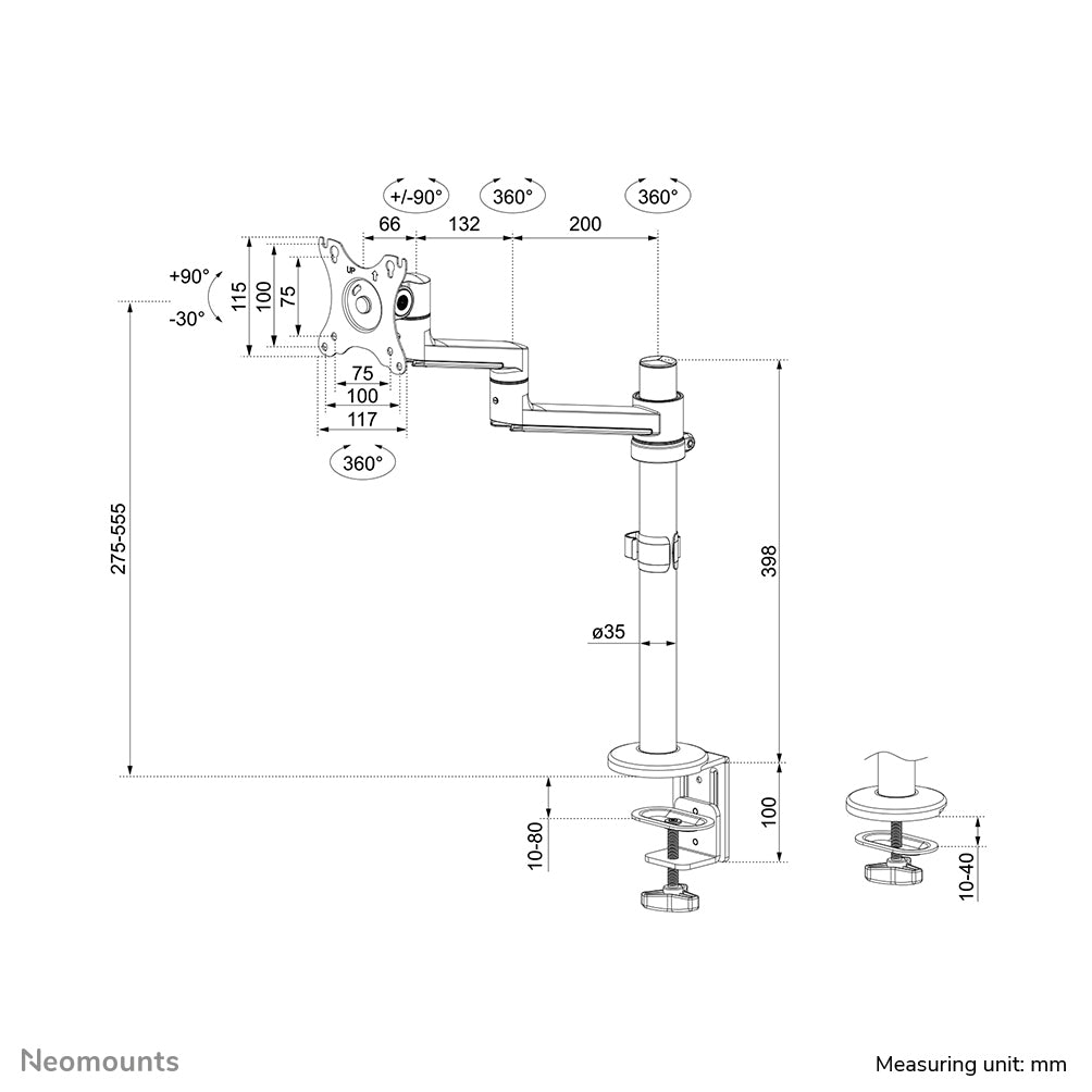 NEOMOUNTS DS60-425WH1 Support décran à fixer 17-27p - économie despace