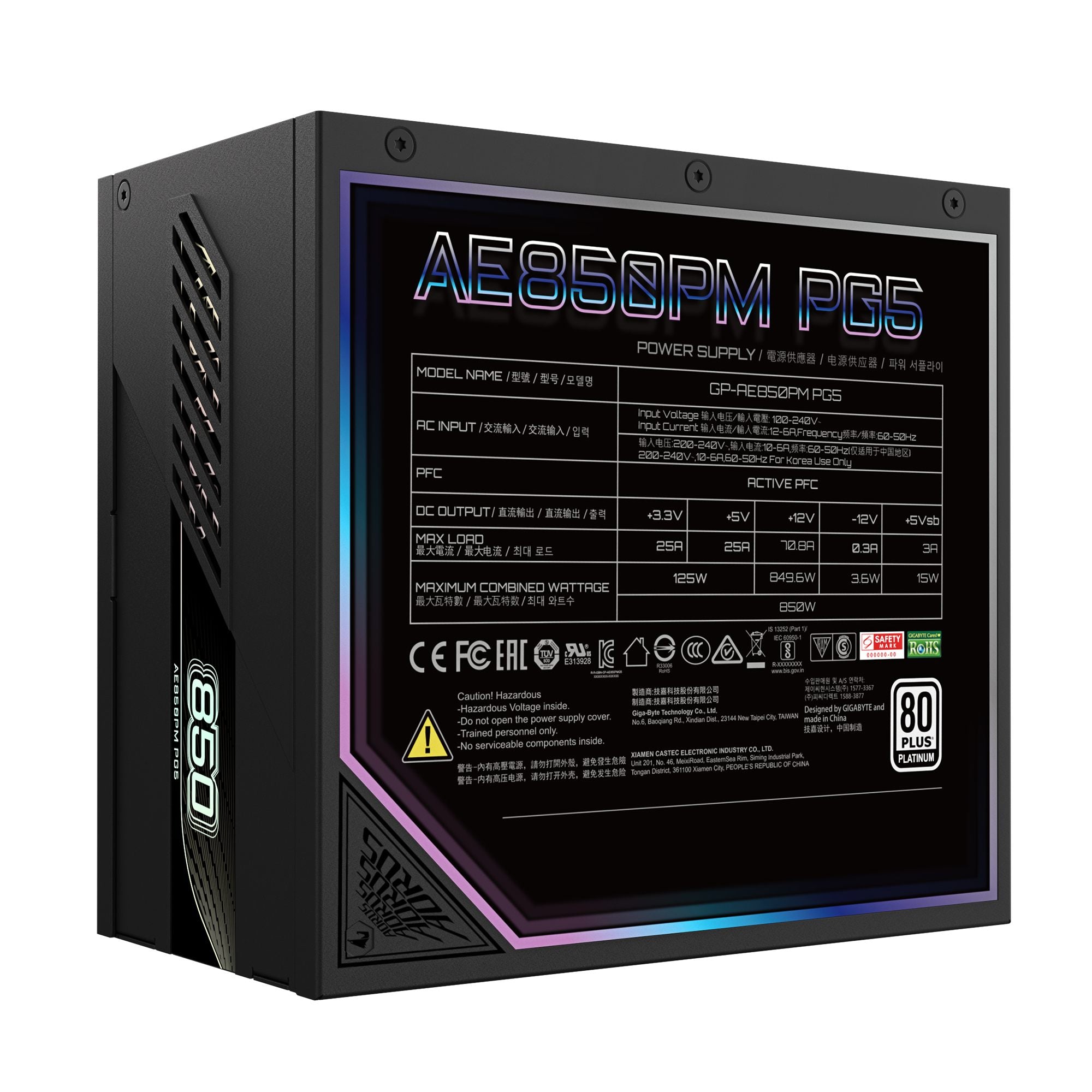 GIGABYTE AORUS ELITE P850W unité d'alimentation d'énergie 850 W 20+4 pin ATX Noir