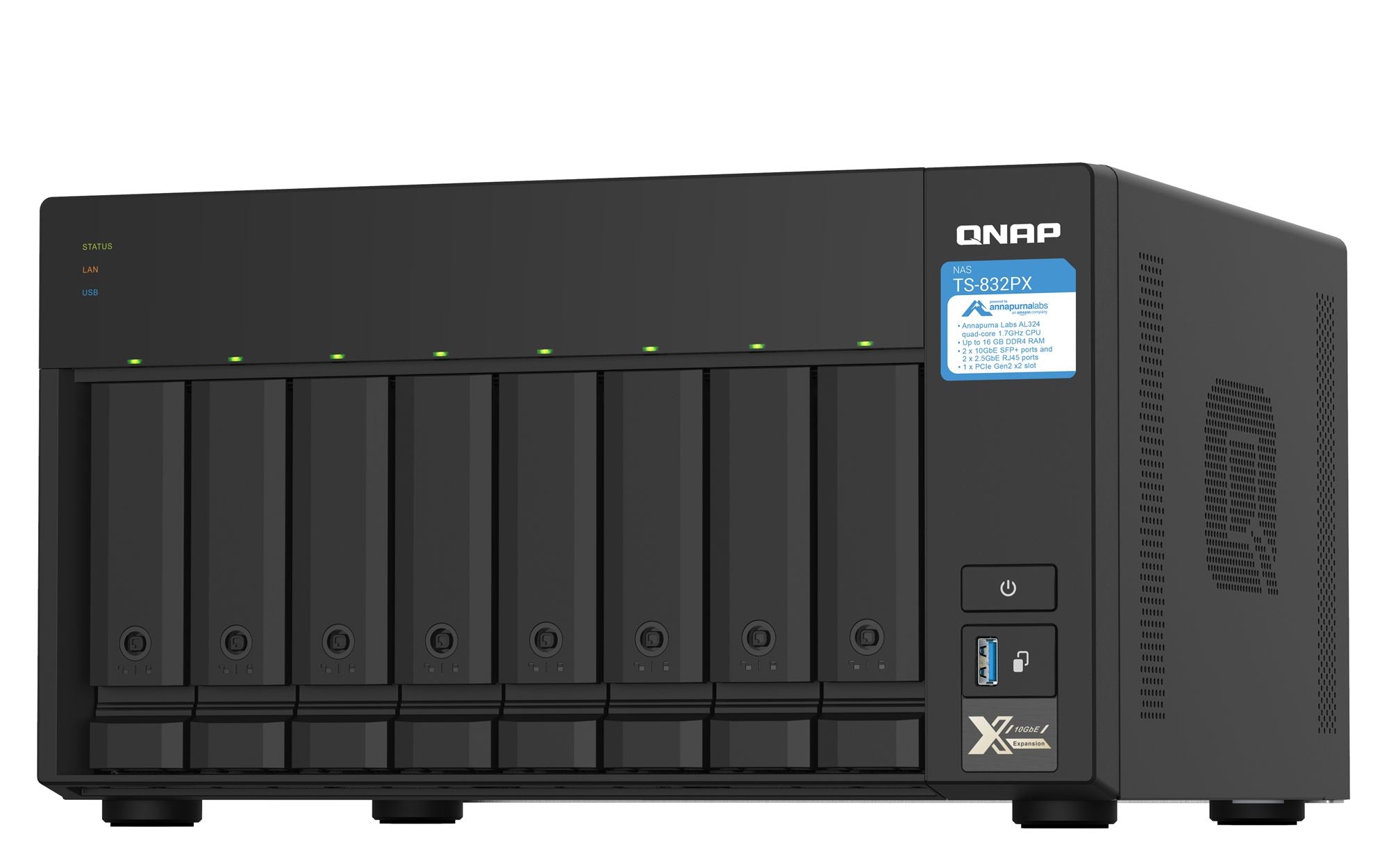 Desktop 8Bay NAS 4GB RAM 2x2.5Gbe Black