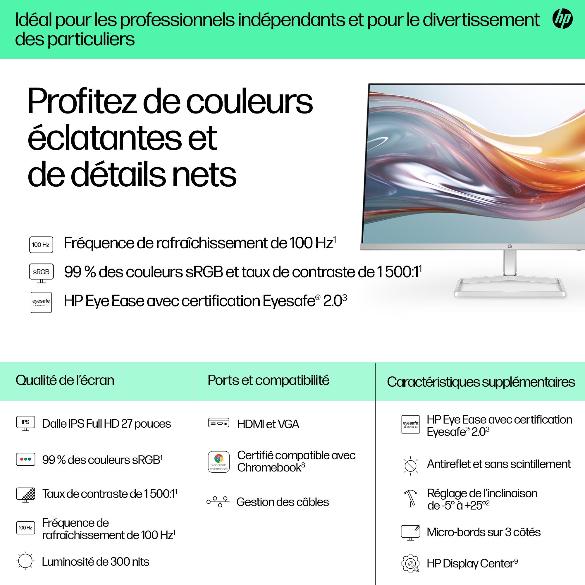 "HP Series 5 27 inch FHD White Monitor - 527sw écran plat de PC 68,6 cm (27"") 1920 x 1080 pixels LCD"