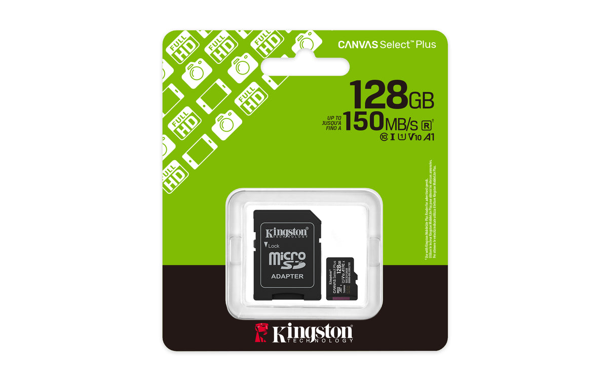 KINGSTON Canvas Select Plus Carte mémoire microSDXC 128Go Gen3 150MB/s A1 Adaptateur SD Inclus