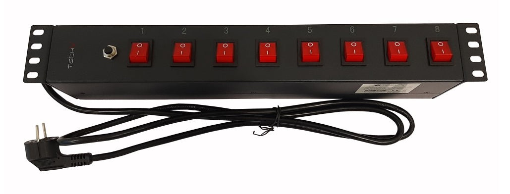 "Techly I-CASE STRIP-815I Barre de Rack 19"" 1.5U, 8x prises UNEL a l'arriere, 8x interrupteur a l'avant"