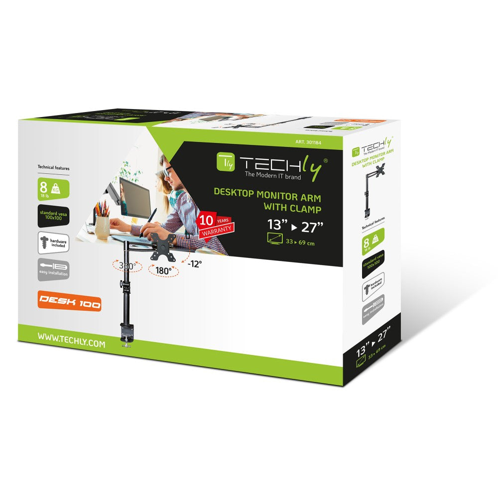 "Support de bureau rotatif Techly ICA-LCD 501BK pour moniteurs LCD de 13 a 27"", 8kg"