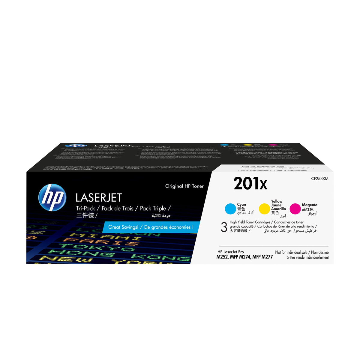 HP 201X oiginal LaserJet Toner cartridge CF253XM Cyan/Magenta/Yellow High Yield 3-pack