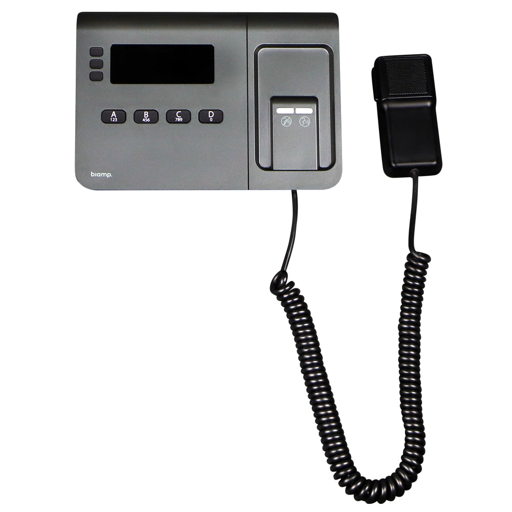 Biamp Tesira - 4-BUTTON convenience paging station with handheld microphone, tabletop or wall mount.
