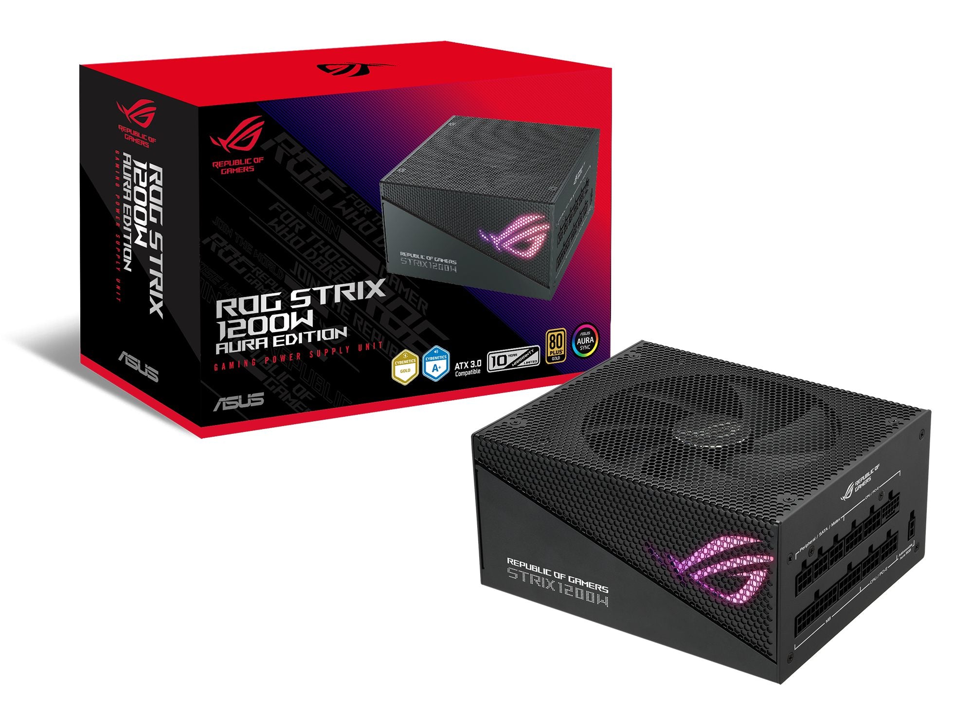 ASUS ROG Strix 1200W Gold Aura Edition Fully Modular Power Supply 80+ Gold Certified ATX 3.0 Cybenetics Lambda A+ Certification