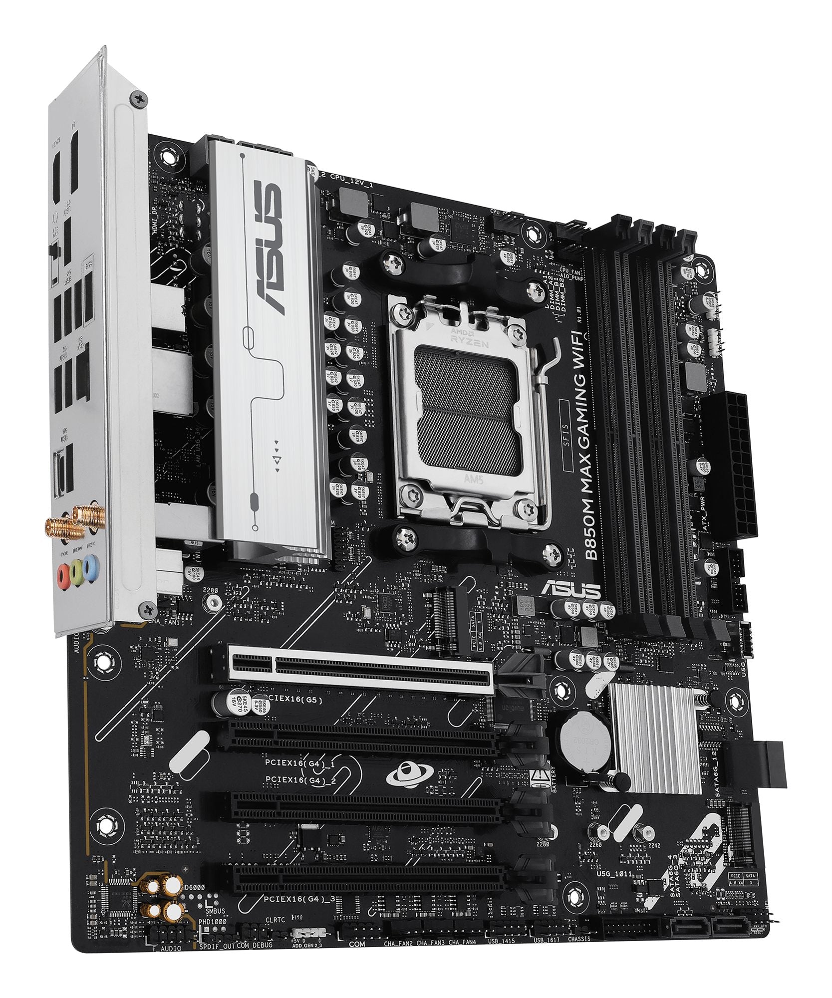 ASUS B850M MAX GAMING WIFI AMD AM5 mATX motherboard 4xDDR5 PCIe 5.0 3xM.2 1xHDMI 1xDisplayPort 4xSATA