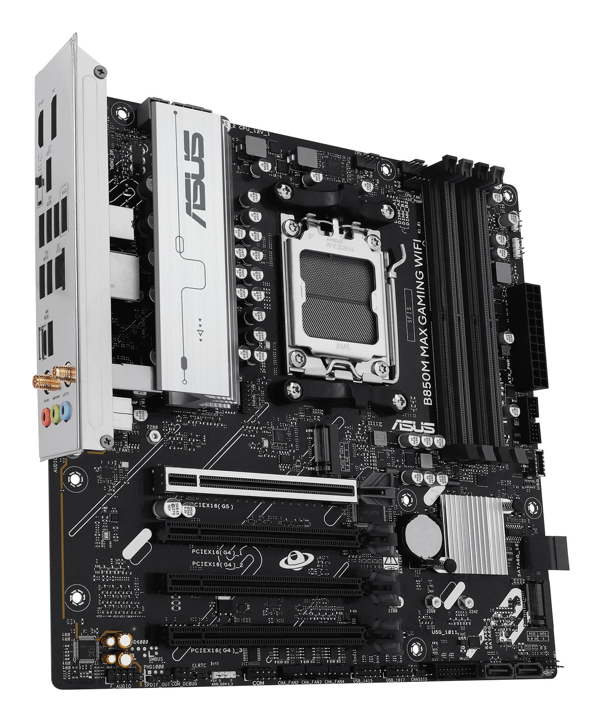 ASUS B850M MAX GAMING WIFI AMD AM5 mATX motherboard 4xDDR5 PCIe 5.0 3xM.2 1xHDMI 1xDisplayPort 4xSATA