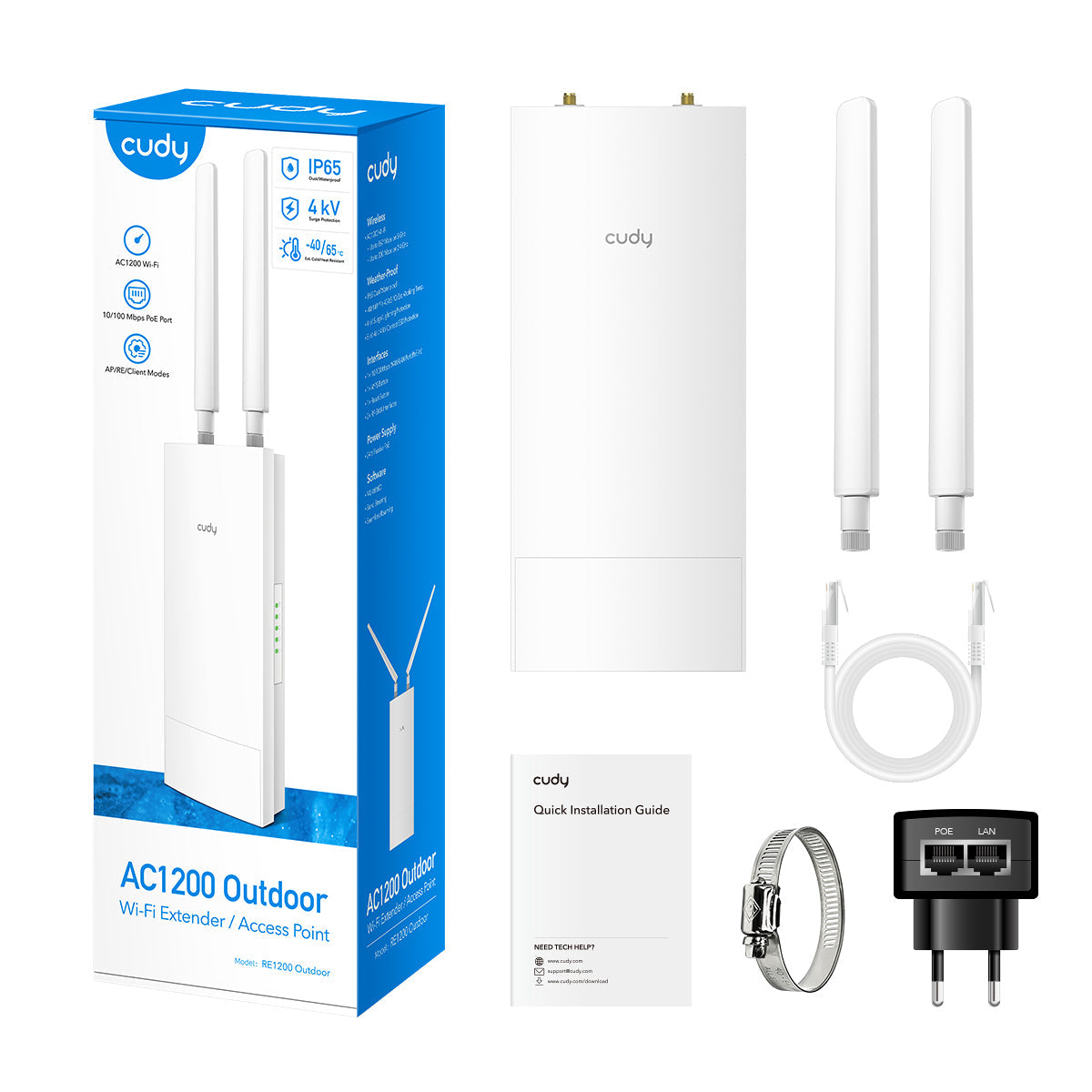 Cudy AP1200 1167 Mbit/s Blanc Connexion Ethernet, supportant l'alimentation via ce port (PoE)