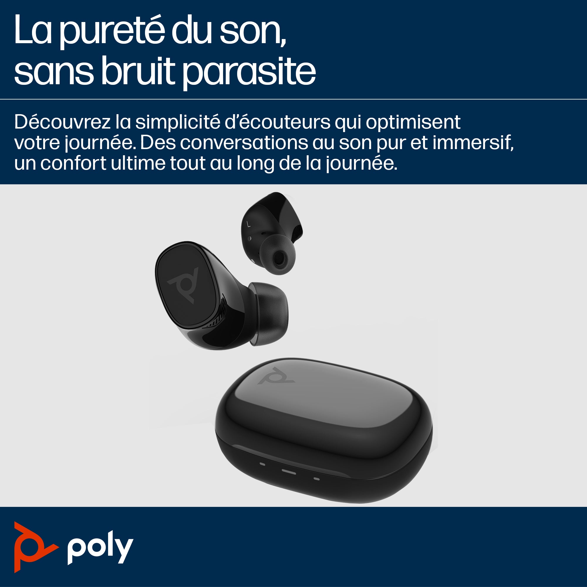 Poly Voyager Free 20 Oreillettes BlueTooth noires + étui de chargement Qi