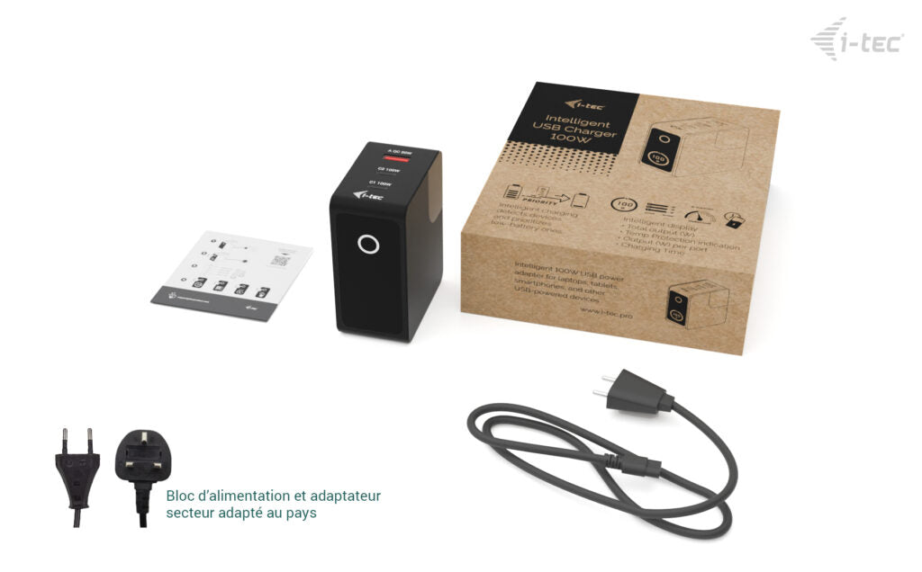 I-TEC 100W Intelligent Multiport USB Charger 2x USB-C 1x USB-A LCD display