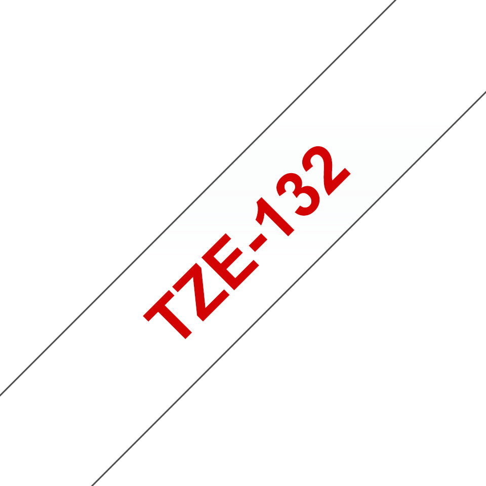 BROTHER P-TOUCH TZE-132 rouge sur clear 12mm