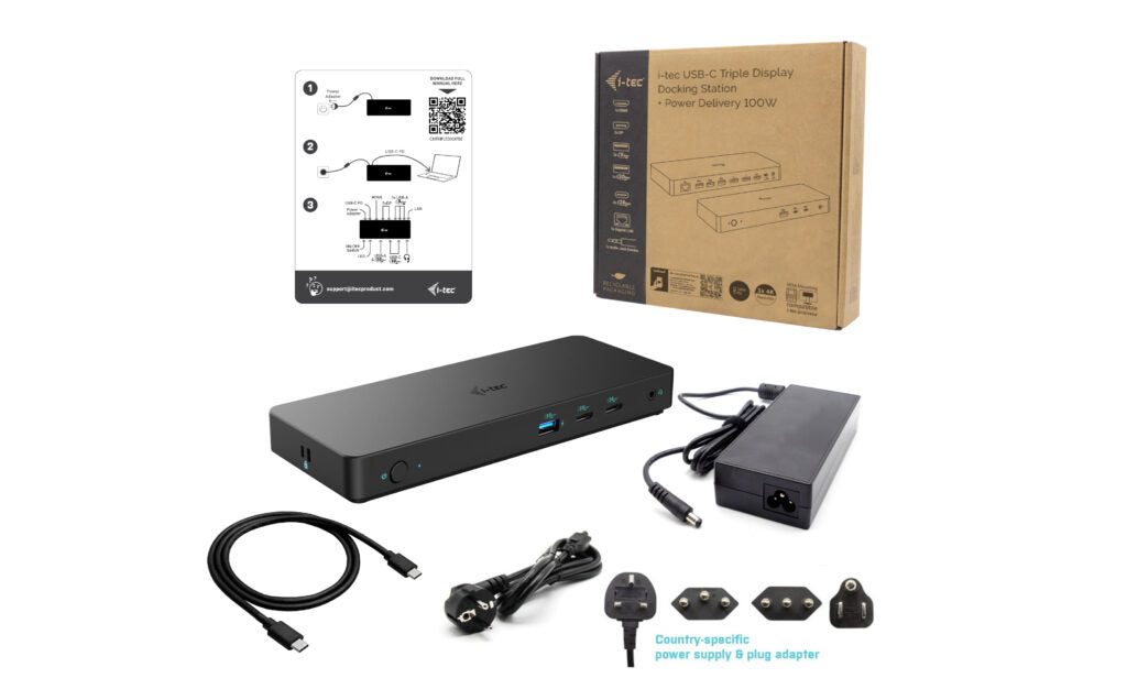 I-TEC USB-C Triple 4K Display Docking Station Gen2 2xDP 1xHDMI 1xGLAN 3xUSB 3.2 Gen1 1xUSB 3.2 Gen2 2xUSB-C Gen2 1xAudio/Mic PD100W