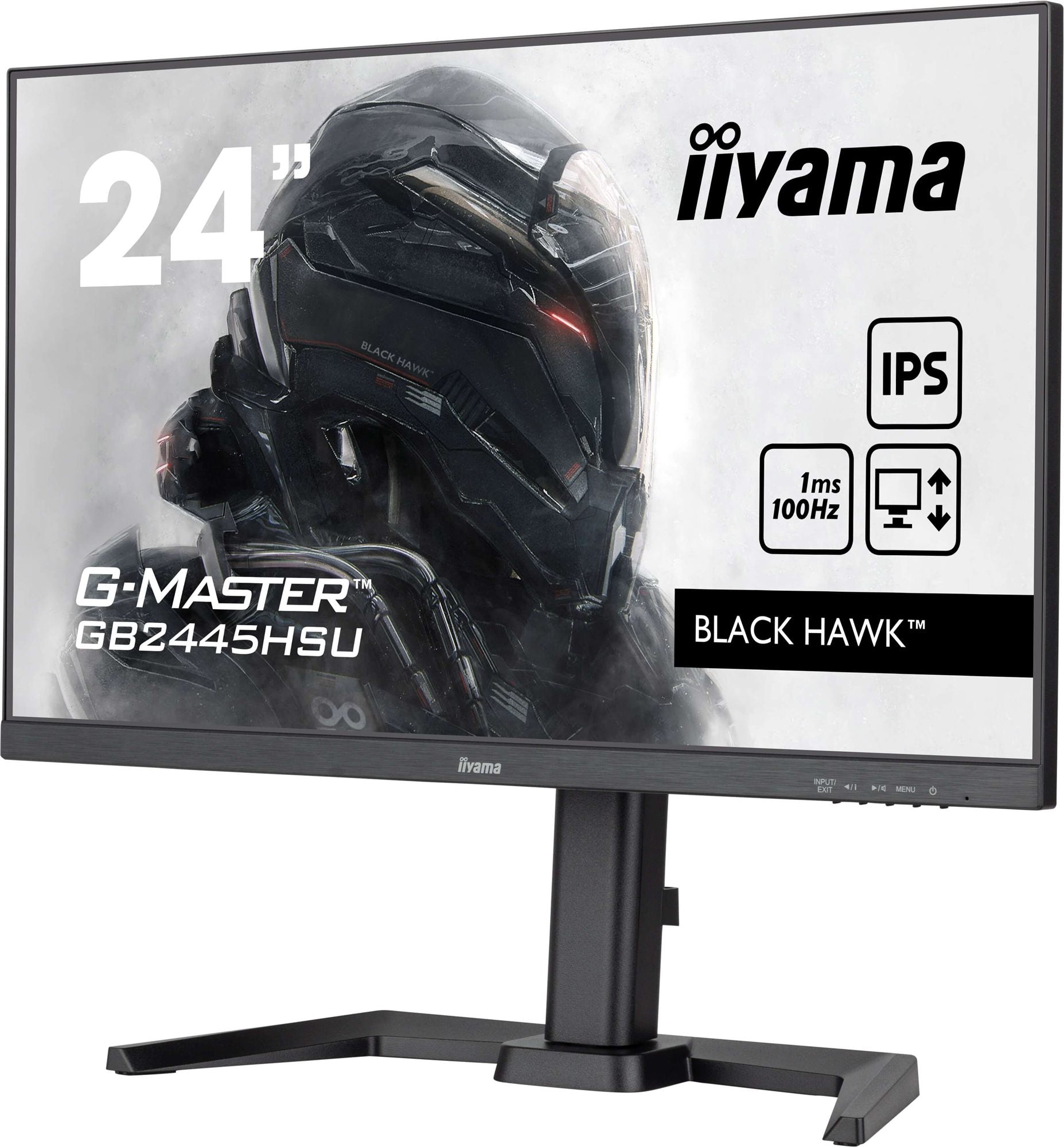 IIYAMA 23.8in G-Master Black Hawk, IPS panel, 1920x1080 100Hz, 1ms, 300cd/m2, 1300:1, Speakers, 1xHDMI, 1xDisplayPort, USB HUB (2x2.0), 15cm height adjustable stand, Black Tuner, i-Style Colour