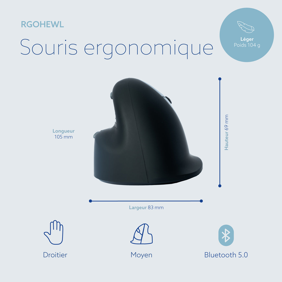 R-GO TOOLS Souris HE Break, droiter, Bluetooth, M noire