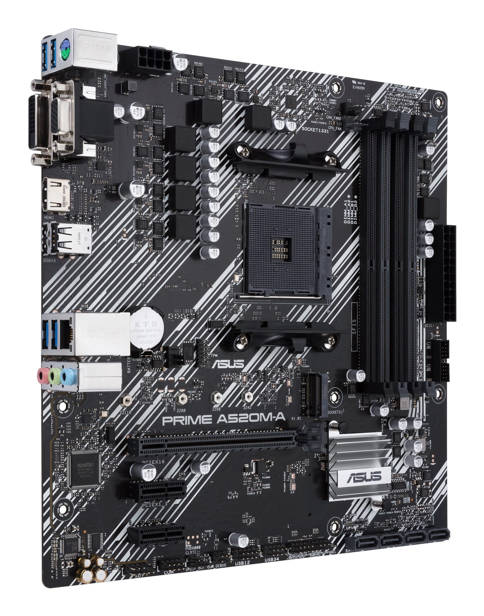 ASUS PRIME A520M-A II/CSM AMD A520 Socket AM4 mATX motherboard features M.2 DP HDMI D-Sub SATA 6 Gbps USB 3.2 Gen 1 ports