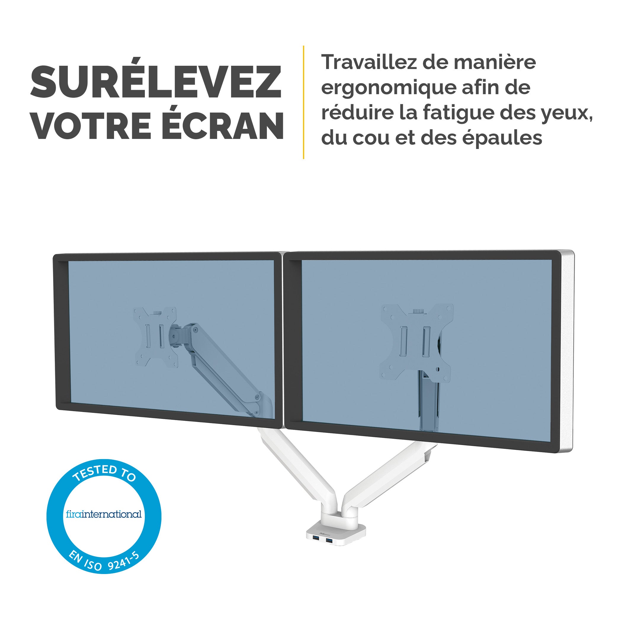FELLOWES Bras Porte-Ecrans Double Blanc Platinum Series
