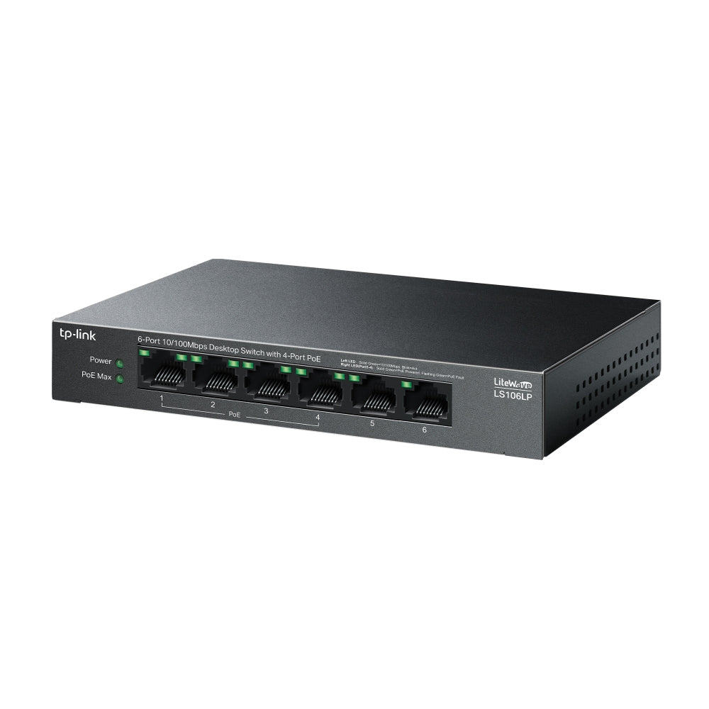 TP-Link LiteWave LS106LP commutateur réseau Non-géré Fast Ethernet (10/100) Connexion Ethernet, supportant l'alimentation via ce port (PoE) Noir