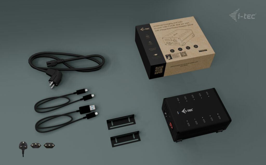 I-TEC USB-C/USB-A Metal Charging+Data HUB 15W per port 10x USB-C integrated power adapter 180W