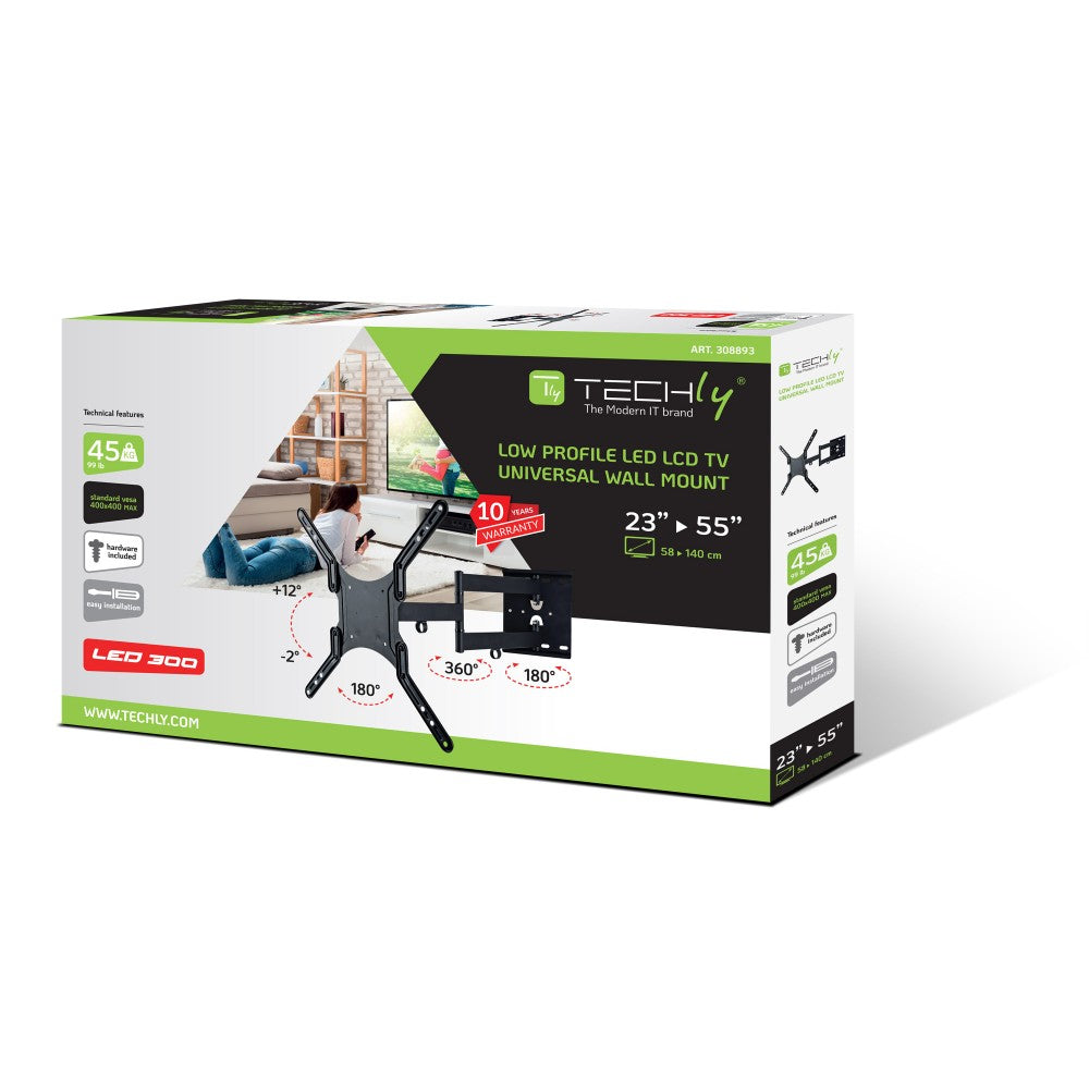 "Techly ICA-PLB 136M Support mural pour TV 23-55"" LED/LCD 45kg pivotant inclinable"