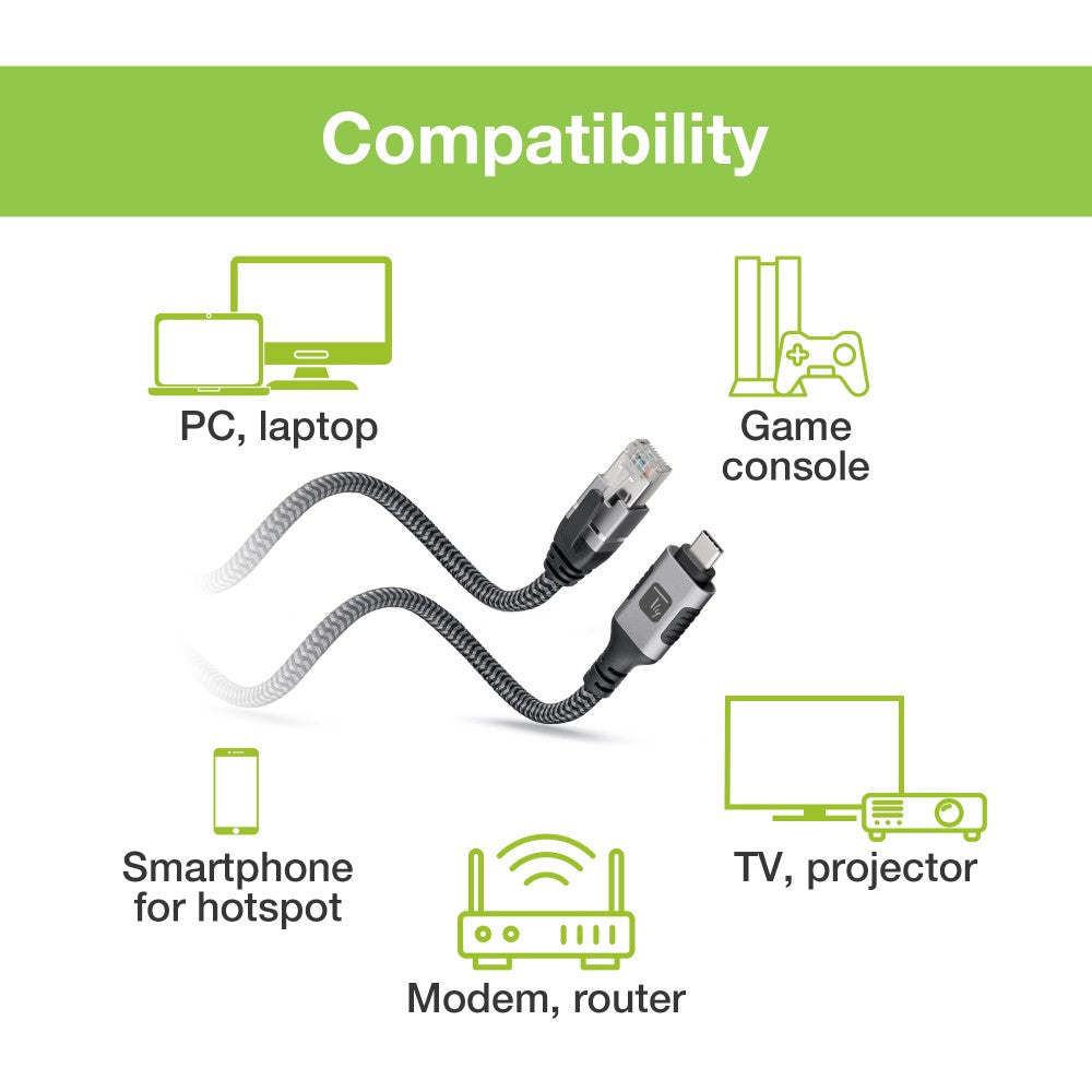 Techly ICOC U3C-RJ45-010 Adaptateur/Câble réseau USB-C vers Gigabit Ethernet RJ45 1m