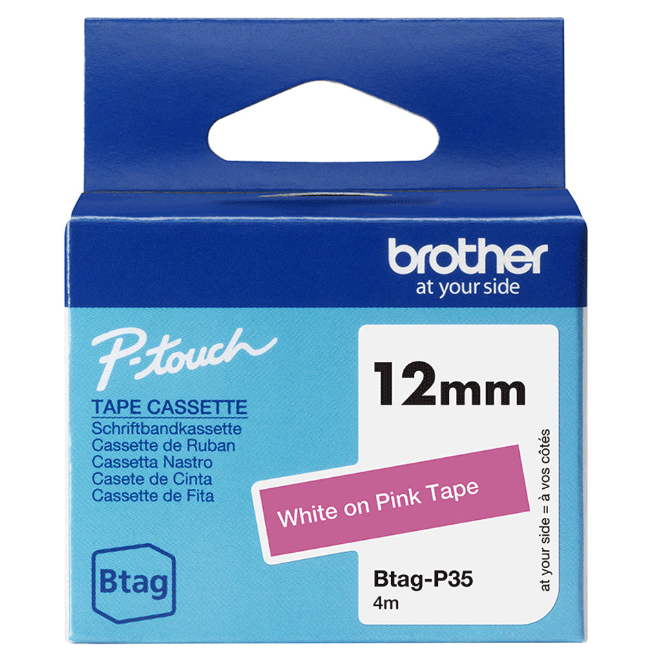 BROTHER Ribbon BTAGP35 12MM White on Pink