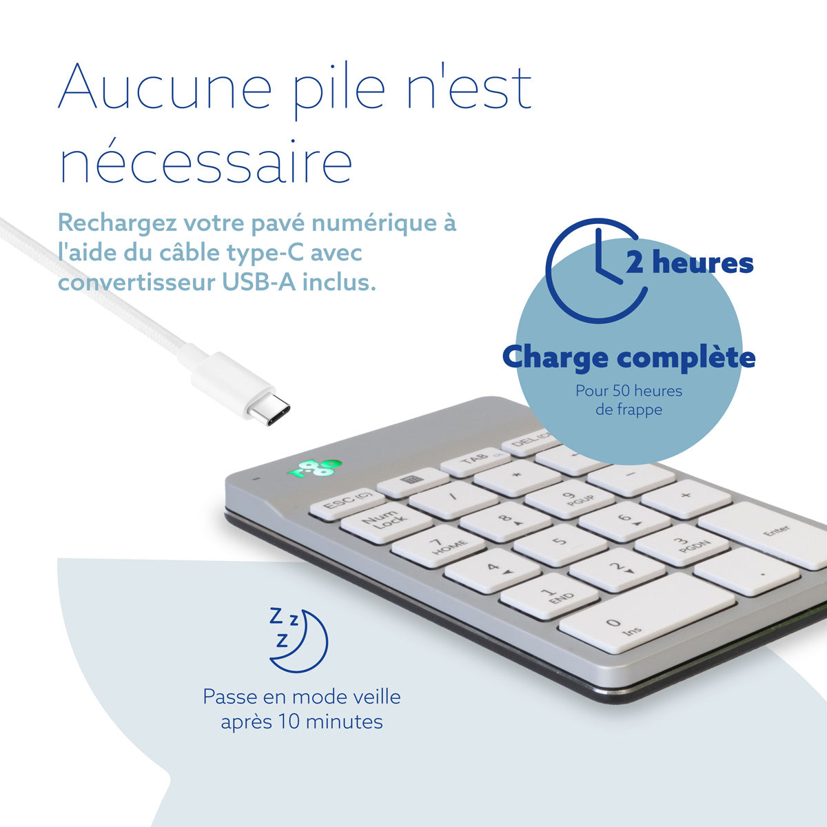 R-GO TOOLS Pavé num. Numpad Break, Bluetooth blanc/argent