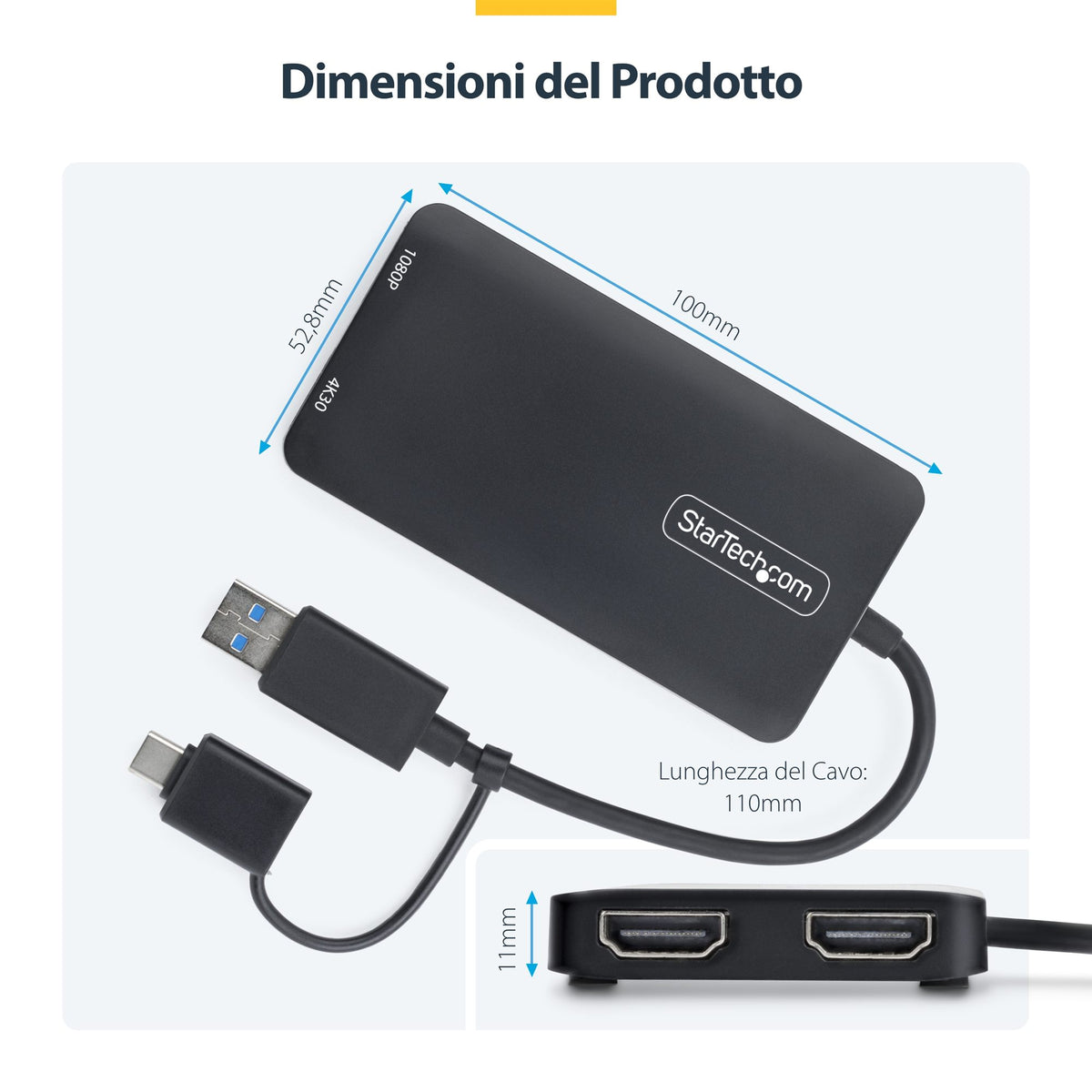 USB to Dual HDMI Adapter 4K30Hz+1080p