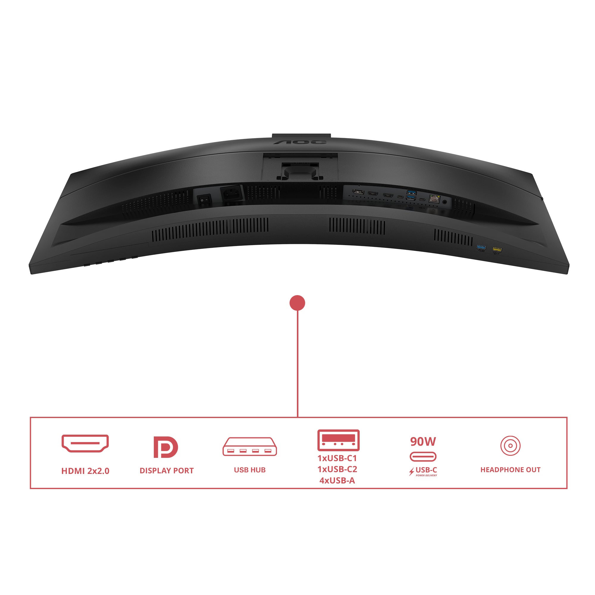 AOC CU34E4CW 34p 3440x1440 120HZ VA CURVED H/A 180 MM USB-C DOCKING TUV EyeComfort Hardware USB HUB DP HDMI