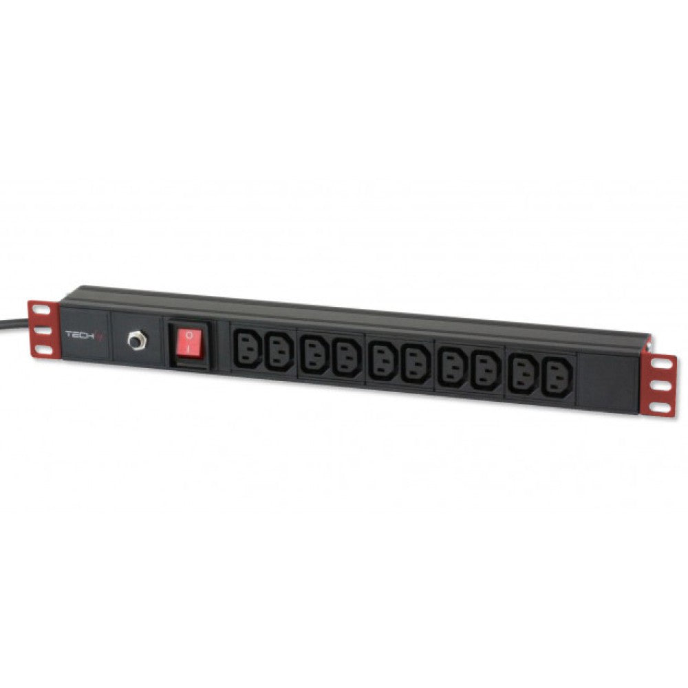 Techly I-CASE STRIP-10C Multiprise 19" 1U, 10x Prise C13, Fiche C14 pour UPS