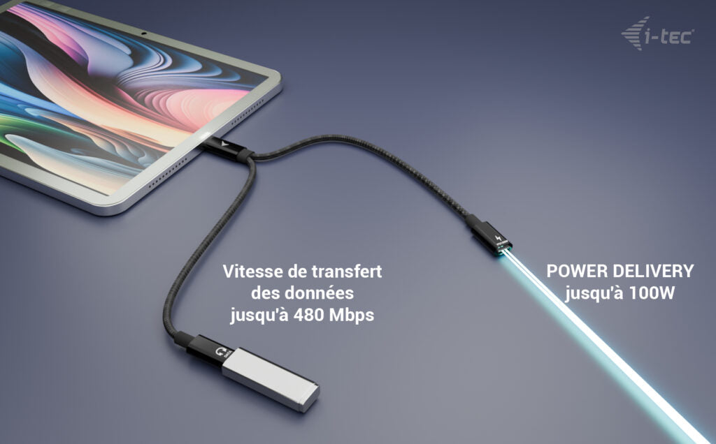 I-TEC USB-C Cable Splitter Audio/Data 1x USB-C PD input 100W 1x USB-C 2.0 for audio/mic or data 480Mbps Power Delivery 100W