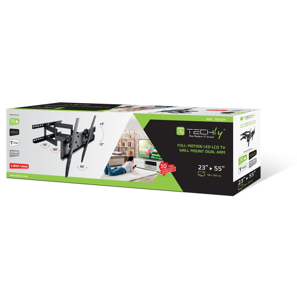 "Techly ICA-PLB 147M Support mural pour TV 23-55"" LED/LCD 70kg pivotant inclinable"