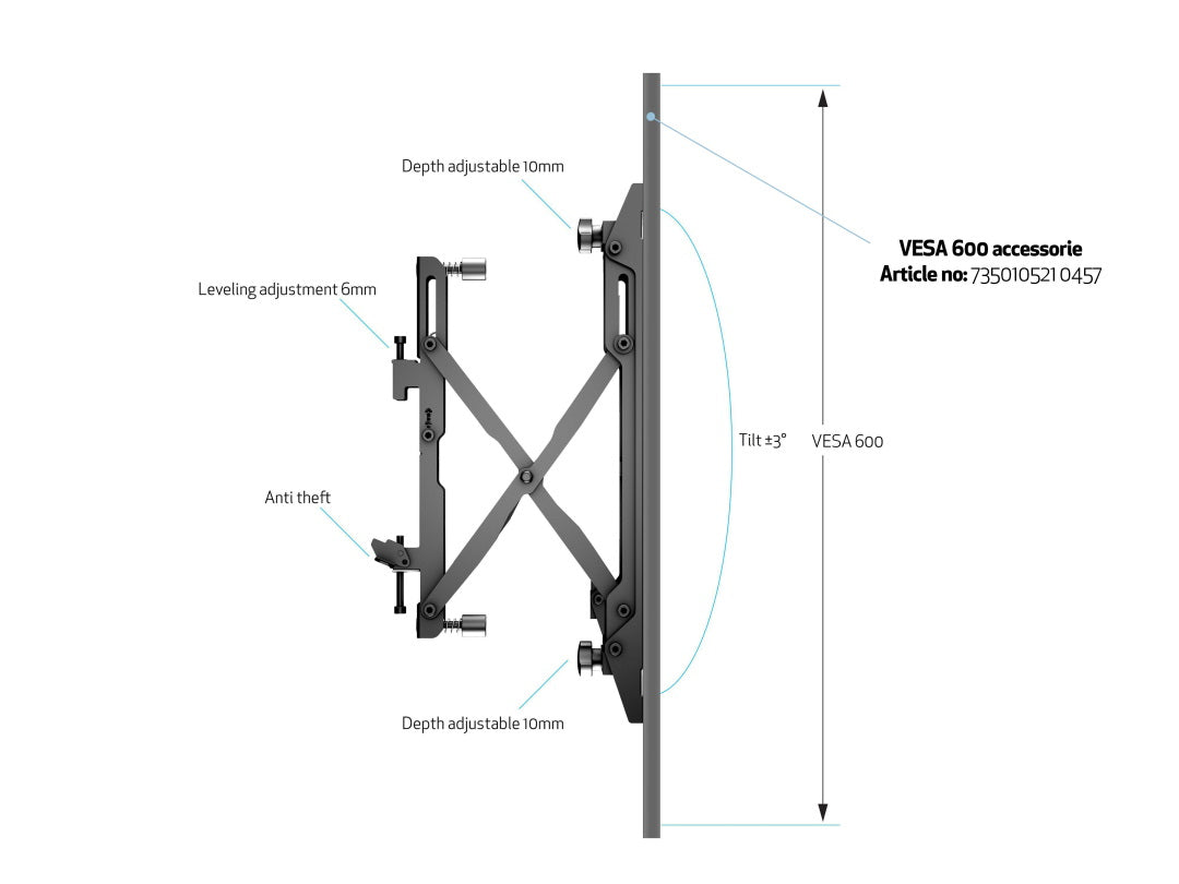Fixation push in pop out MBW3U MULTIBRACKETS Noir pour moniteur 101,6cm 40 165,