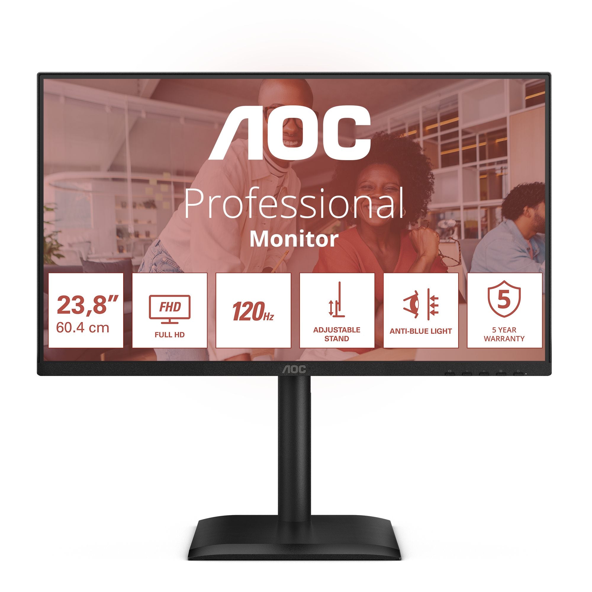 AOC 24E4CV - Écran LED - 24"-1920 x 1080 Full HD @ 120 Hz - IPS - 300 cd/m² - 1500:1 - 4 ms - HDMI, DP, USB-C - HP - GAR 5 ans