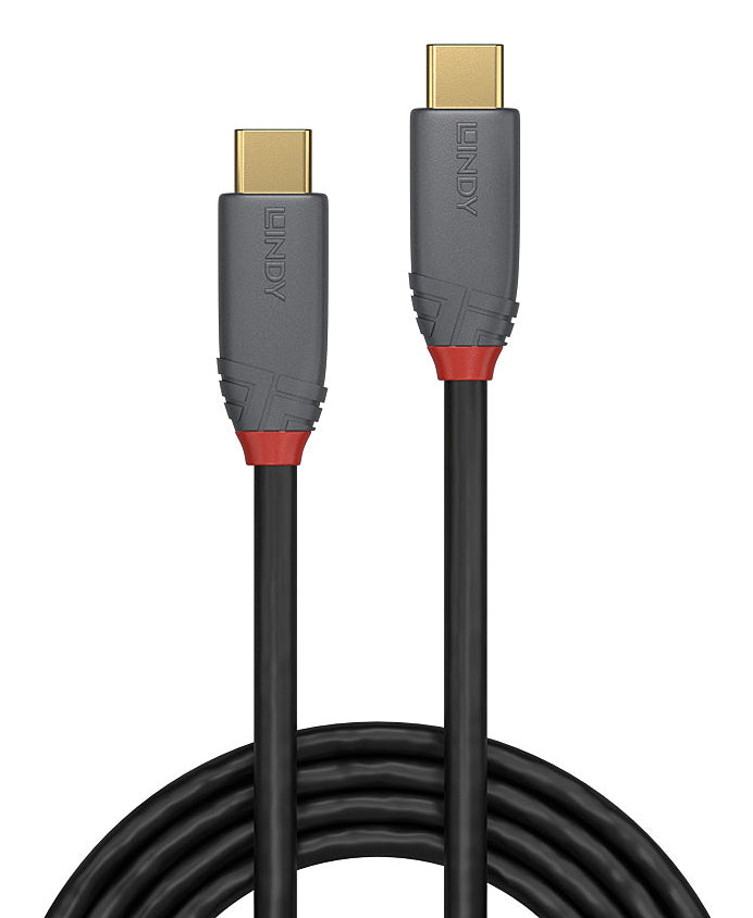 Lindy 36908 USB 3.2 Type C to C Cable, 10Gbit/s, 100W PD, Anthra Line, 5m