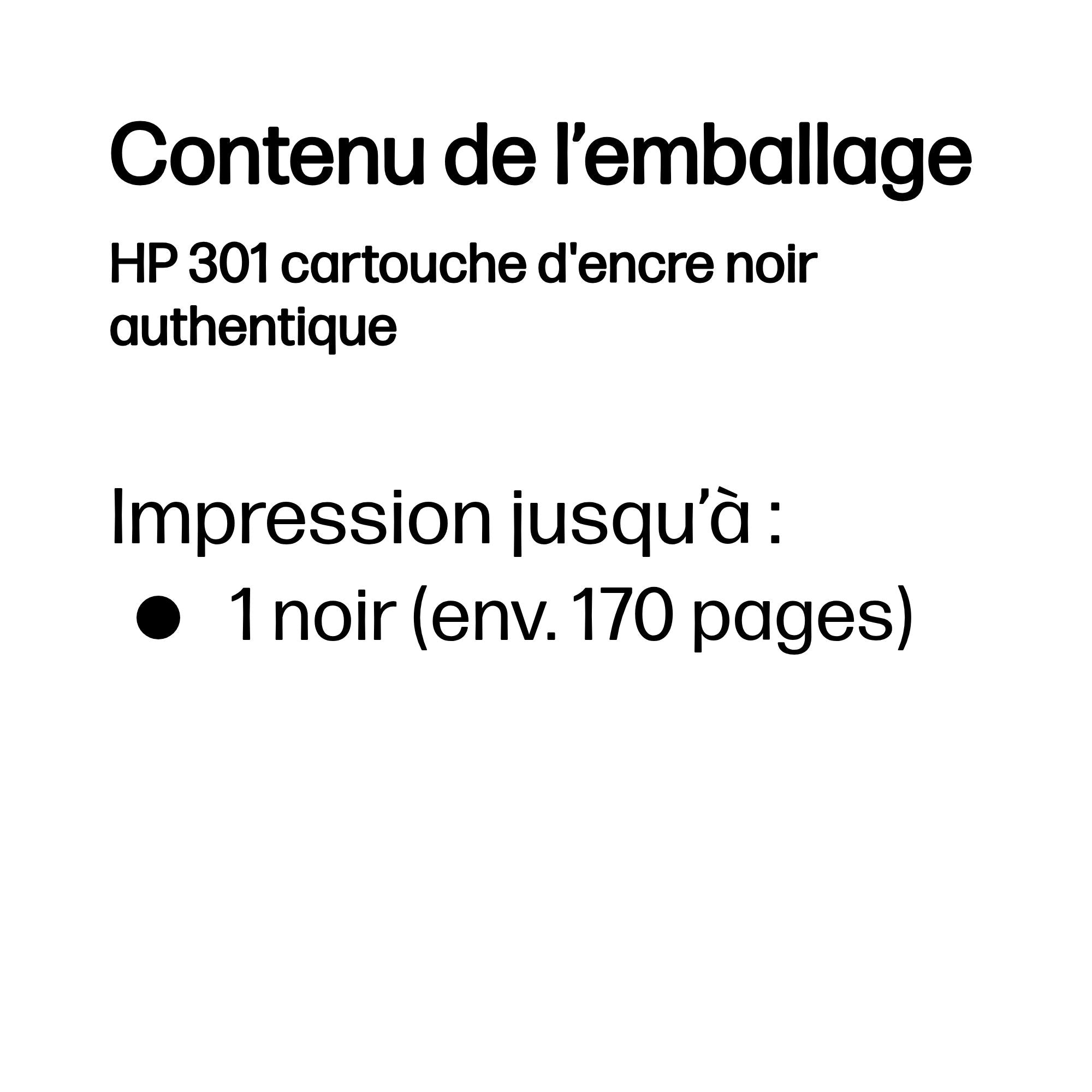 HP 301 original Ink cartridge CH561EE 310 black standard capacity 3ml 190 pages 1-pack Blister multi tag