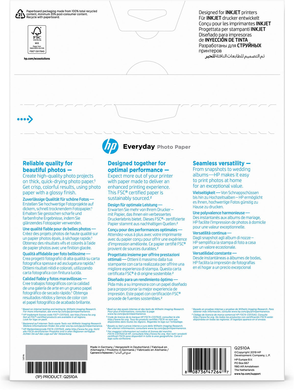 HP original Q2510A Semi-glossy photo paper Ink cartridge 200g/m2 A4 100 sheets 1-pack