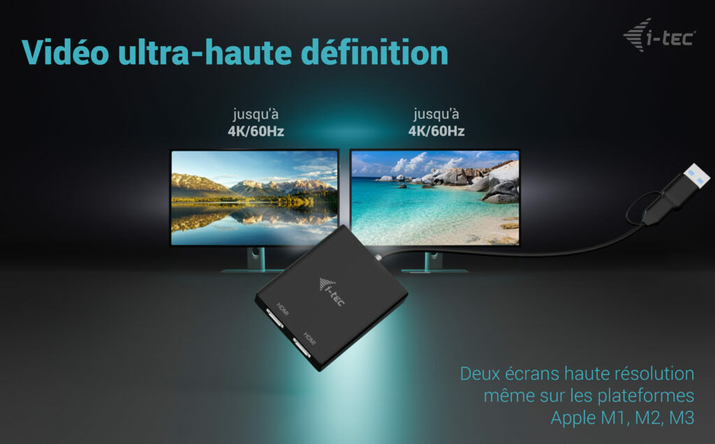 I-TEC USB-A/USB-C Dual 4K HDMI Video Adapter 2x 4K HDMI Display Adapter with DisplayLink Chip 6950