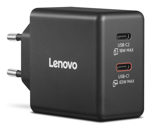 LENOVO Dual Power adapter GaN USB-C AC 100/240 V 65Watt output connectors: 2 black
