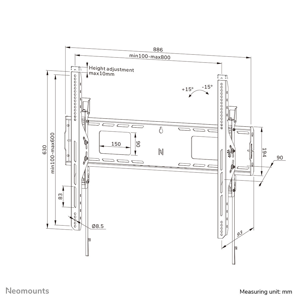 NEOMOUNTS WL35-750BL18 Support mural inclinable pour écran 43-98p- robuste - verrouillable - installation rapide - TÌV