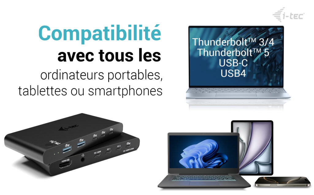 I-TEC KVM Docking Station HDMI for 2 hosts 1x HDMI 3xUSB-C 3.2 Gen1 2x USB-A 3.2 Gen 1 1x 3.5mm Audio/Mic Power Delivery 2x 100W
