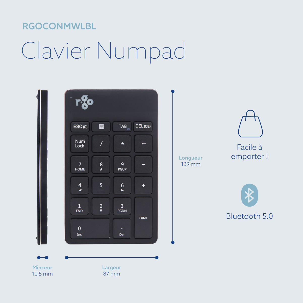 R-GO TOOLS Pavé numérique Numpad Break, Bluetooth noir