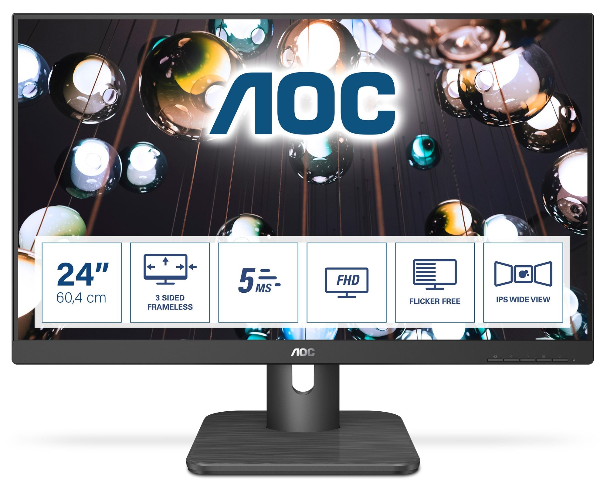 AOC 24E1Q 23.8p - 1920 x 1080 Full HD (1080p) 60 Hz - IPS - 250 cd/m2 - 1000:1 - 5 ms - HDMI, VG DisplayPort - haut-parleurs