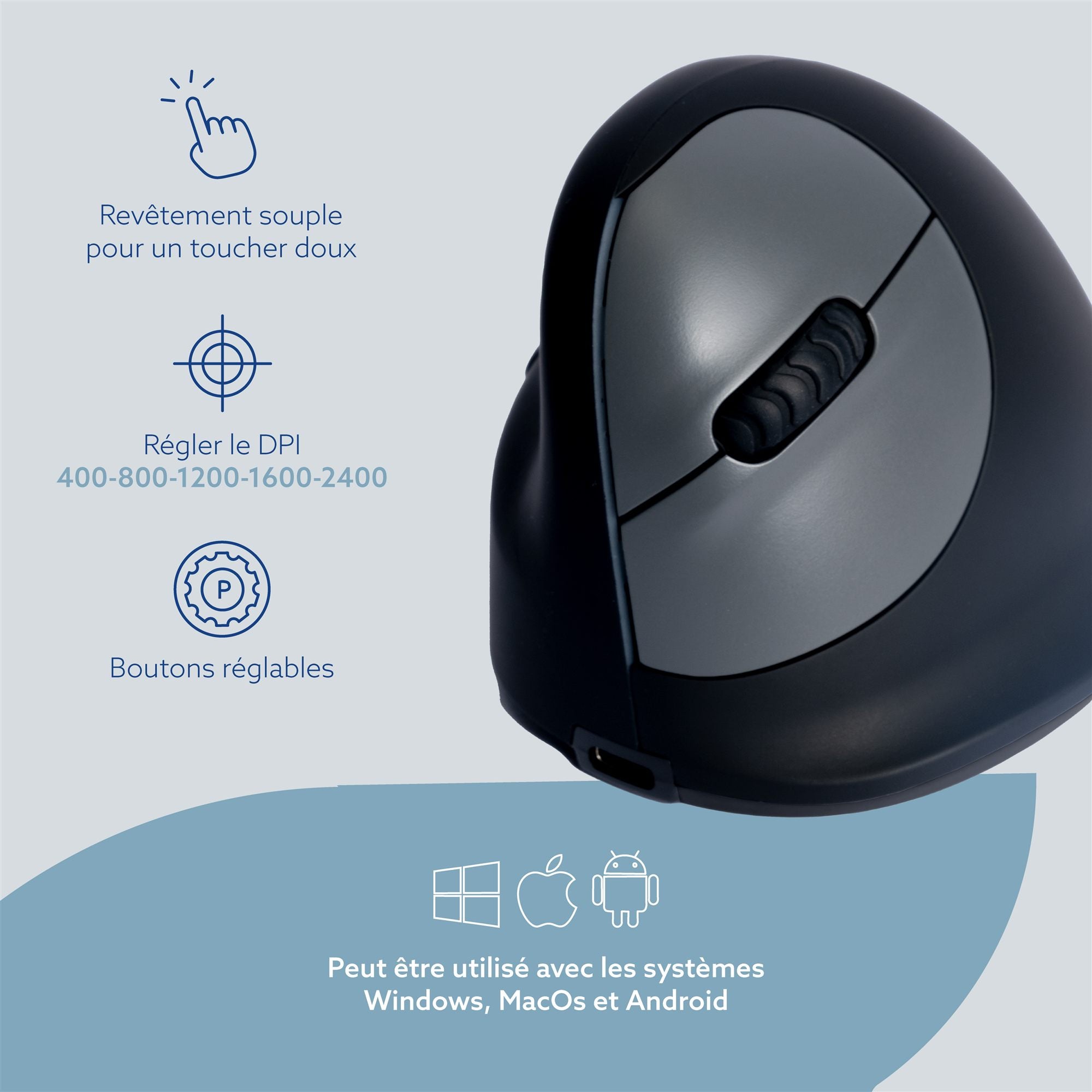 R-GO TOOLS Souris HE Break, gaucher, Bluetooth, M noire